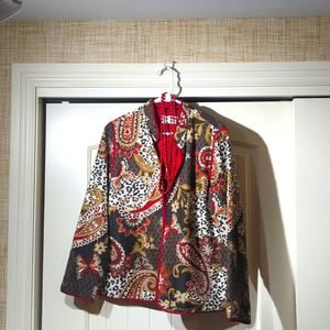 Alfred Dunner Brown/Tan/Red Lightweight Stitched Open Front Jacket Women's Sz 10